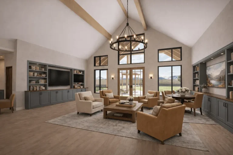 Architectural rendering of a family room at Majestic Ridge Senior Care